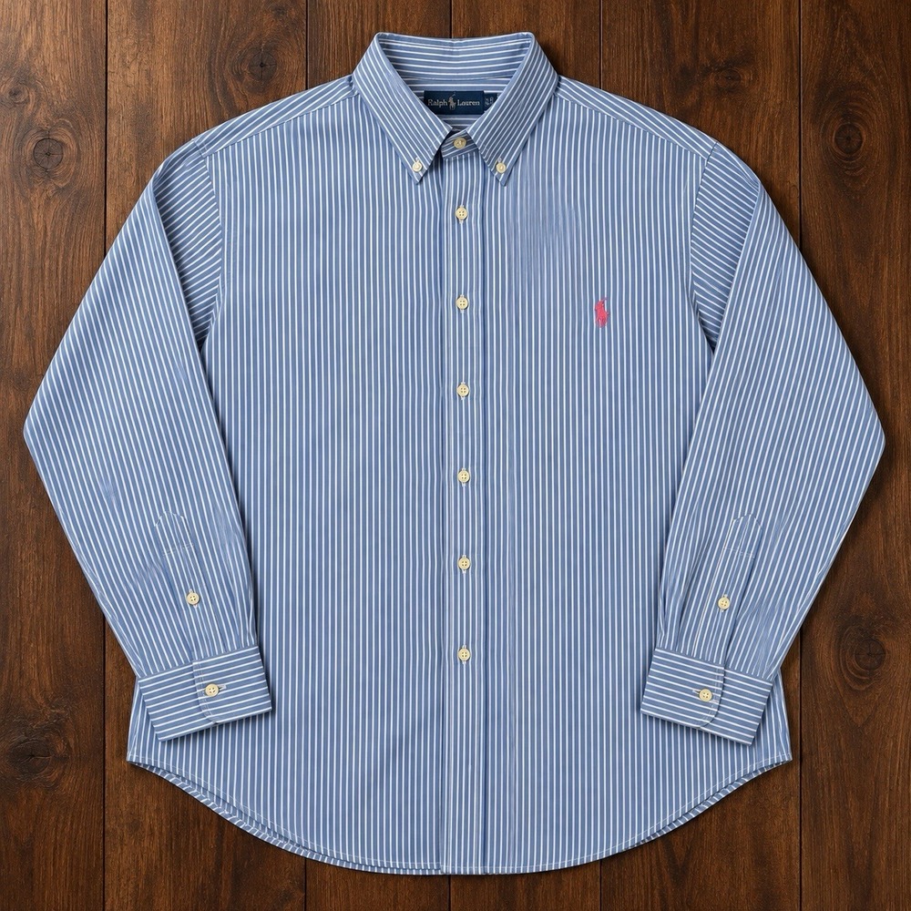 Polo Ralph Lauren Shirt Mens 3XB Big Classic Fit Blue White Striped Button Down
